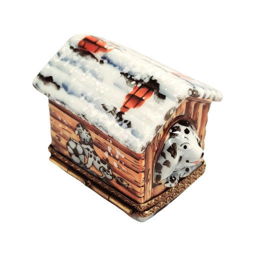 Dalmation Dog in Winter Dog House Limoges Box Porcelain Figurine-dog winter xmas-CH3S278
