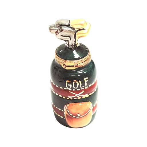 Golf Bag w Clubs Green Brown Sports Limoges Box Porcelain Figurine-sports golf limoges box-CH3S273