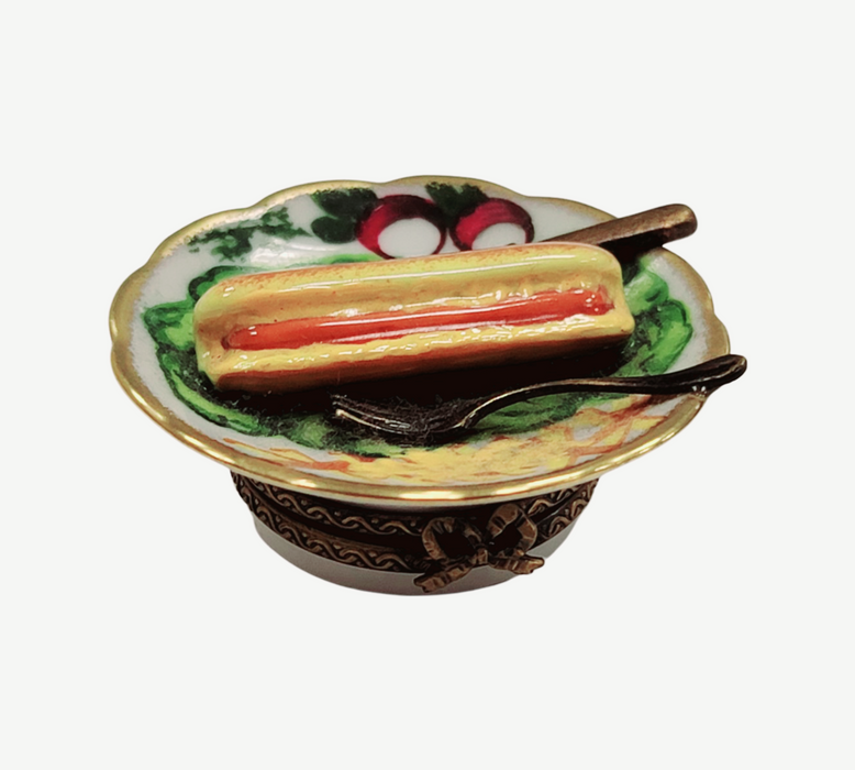 Hot Dog Fries on Plate Limoges Box Porcelain Figurine-food LIMOGES BOXES beach-CH1R127