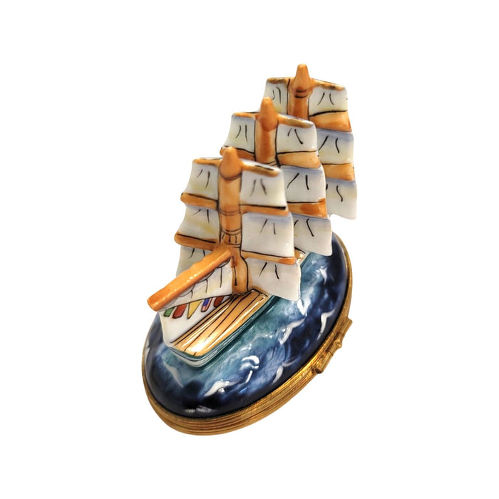 Old Sea Ship w Sails Limoges Box Porcelain Figurine-vehicle-CH7N163