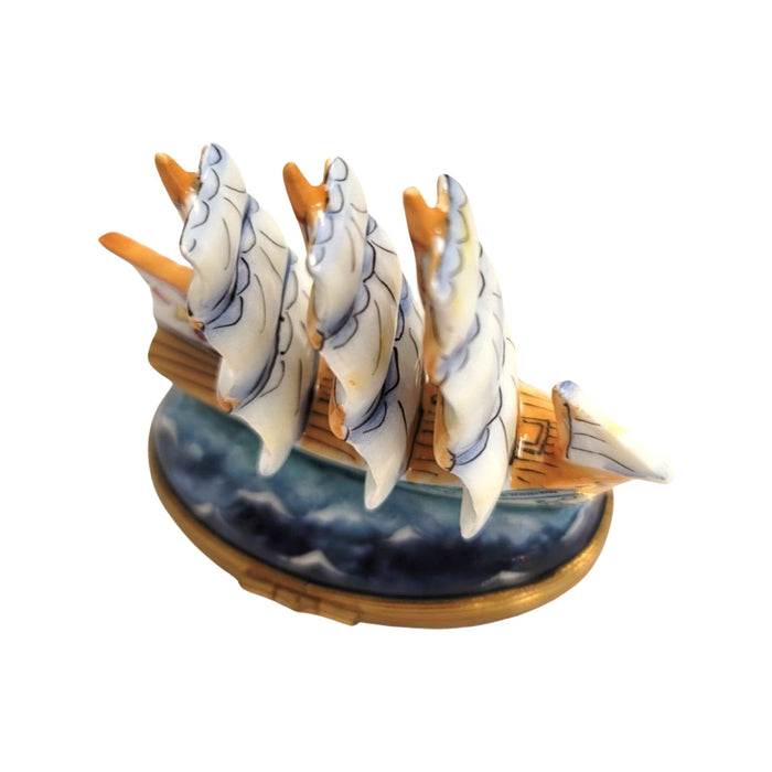 Old Sea Ship w Sails Limoges Box Porcelain Figurine-vehicle-CH7N163