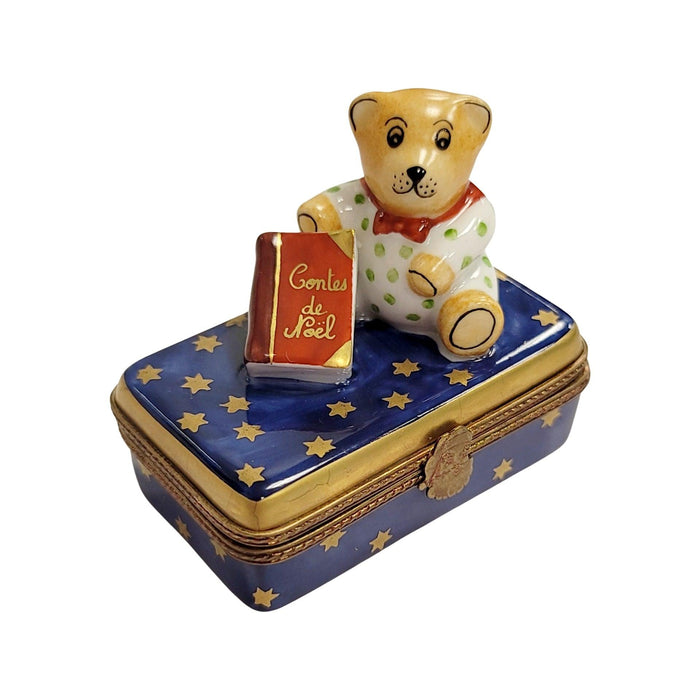 Teddy Bear w Christmas Book Limoges Box Porcelain Figurine-Teddy xmas-CH2P300