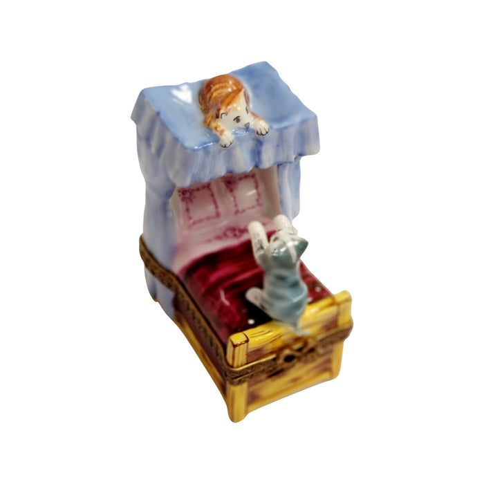 Two Cats Playing on Bed-cat cats limoge box home furniture-CH2P372