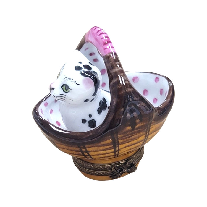 White Cat in Basket-cat cats limoge box-CH2P316