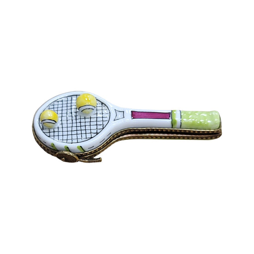White Tennis Racquet 2 Balls-sports limoges boxes-CH3S163