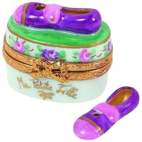 Mary Jane Shoes: Pink-Purple Limoges Box Figurine - Limoges Box Boutique