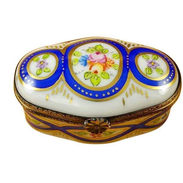 Oval Blue & Flowers Limoges Box from France