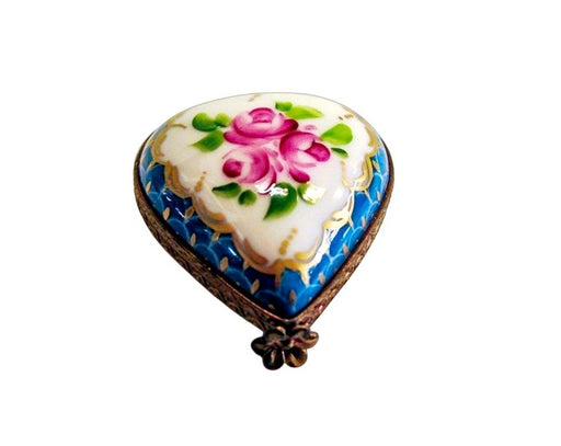 Blue Heart w Roses Porcelain Limoges Trinket Box - Limoges Box Boutique