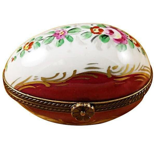 Burgundy Limoges Porcelain Egg with Flowers Trinket Box - Limoges Box Boutique