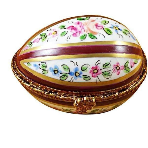 Burgundy Striped Limoges Porcelain Egg Trinket Box - Limoges Box Boutique