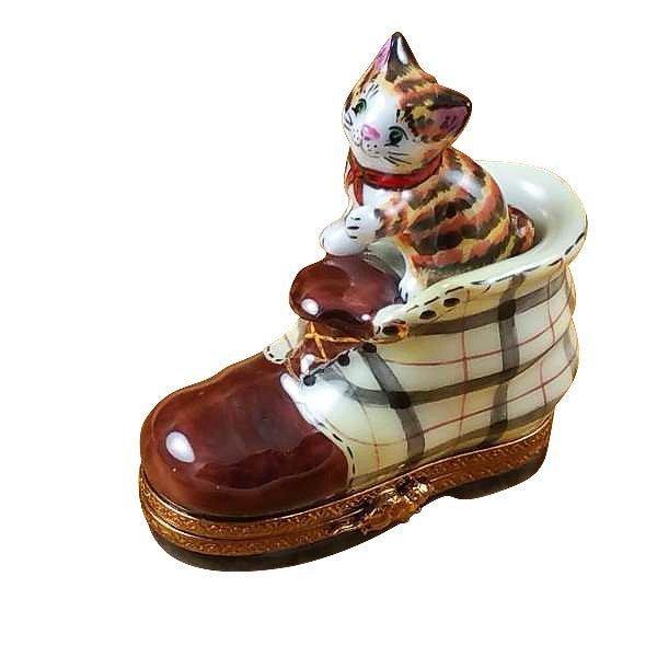 Cat in Burberry Boot Limoges Box - Limoges Box Boutique