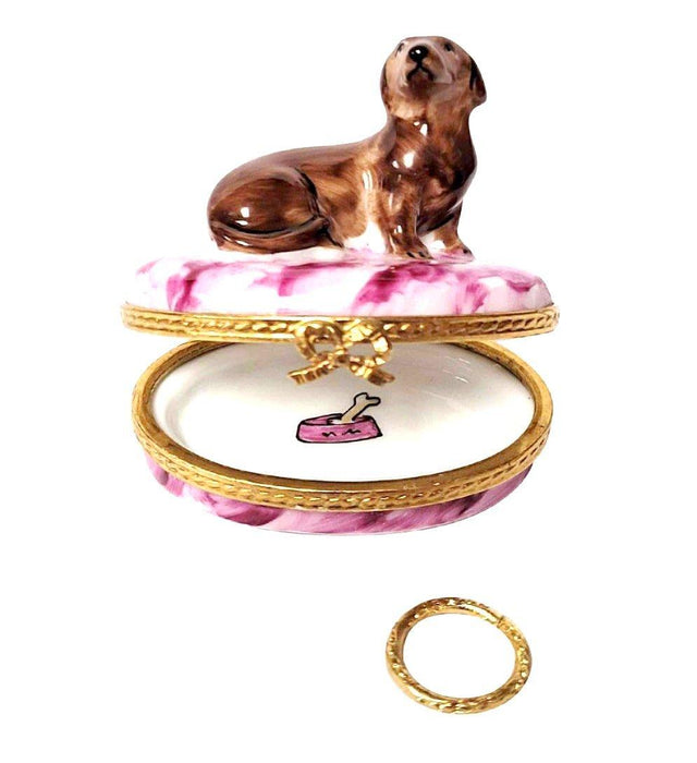 Dachshund with Removable Brass Dog Collar Limoges Box - Limoges Box Boutique