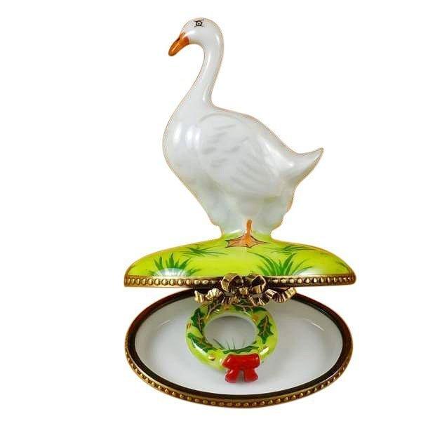 Goose with Spring and Christmas Wreaths Limoges Box - Limoges Box Boutique