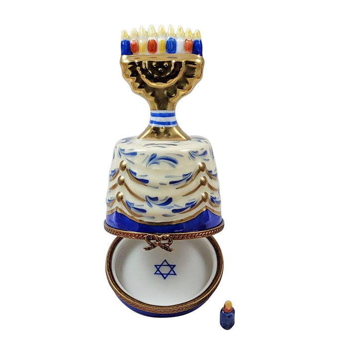 Hanukkah Menorah on Table with Removable Candle Limoges Box - Limoges Box Boutique