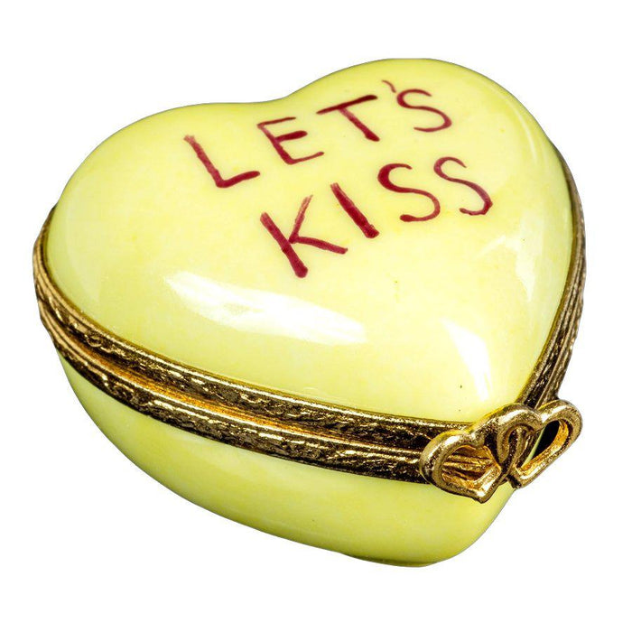 Heart: Let's Kiss Yellow Limoges Trinket Box - Limoges Box Boutique