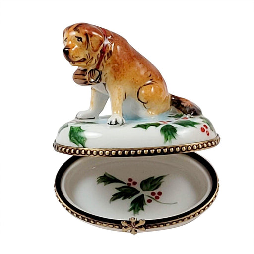 St. Bernard with Holly Limoges Box - Limoges Box Boutique