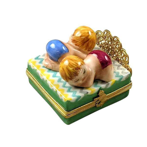 Twins on Bed - 1 Boy, 1 Girl Limoges Box - Limoges Box Boutique