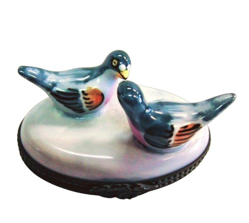 Two Doves Birds w Special Antiqued Brass Porcelain Limoges Trinket Box - Limoges Box Boutique