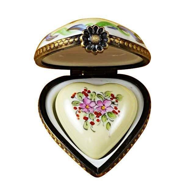 Yellow & Green Heart with Removable Heart Limoges Trinket Box - Limoges Box Boutique