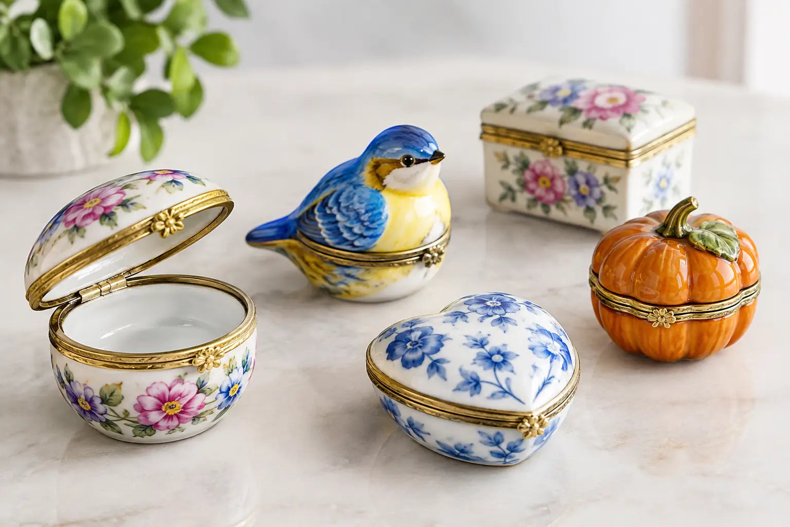 Collectible Hinged Porcelain Trinket Boxes