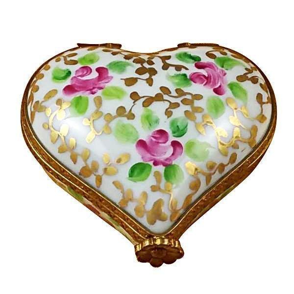 Heart Tapestry Rose Limoges Box, hand-painted French porcelain