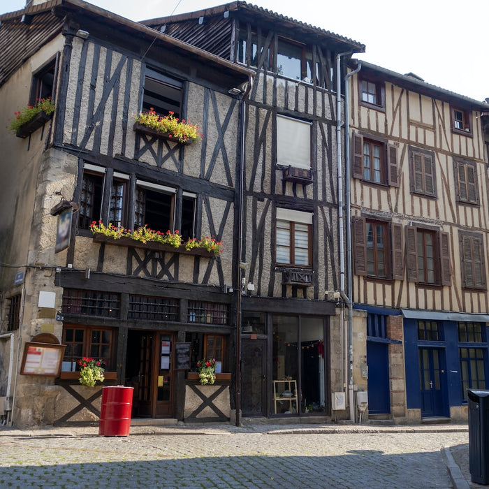 Historic timber-framed buildings in Limoges representing the rich Limoges porcelain history