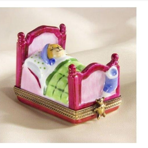 Handcrafted porcelain teddy bear Limoges box story with detailed figurines and colorful designs