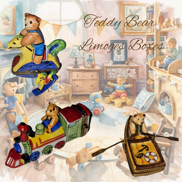 Teddy Bear Limoges Boxes | Hand-Painted Teddy Bear Figurines