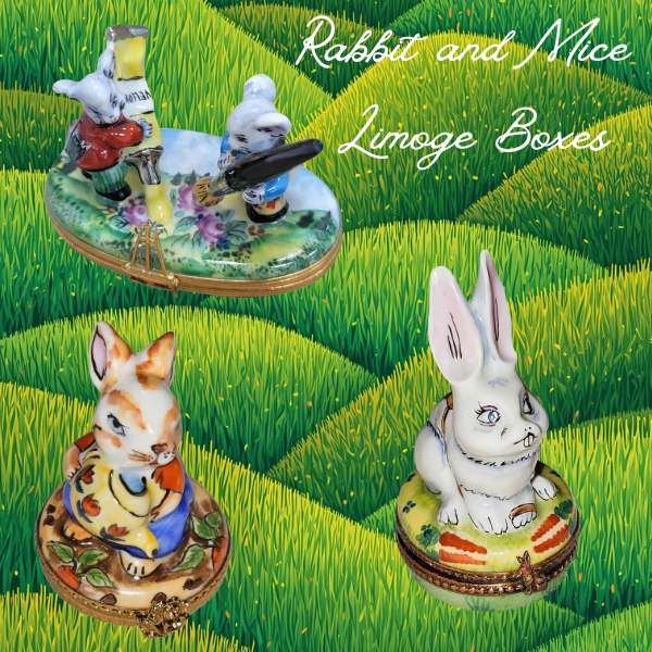 Hand-painted rabbit and mice Limoges boxes collectible porcelain gifts for collectors