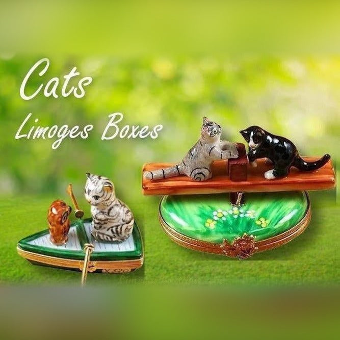 Cat Limoges Boxes - Hand-Painted Porcelain Cat Figurines | Limoges