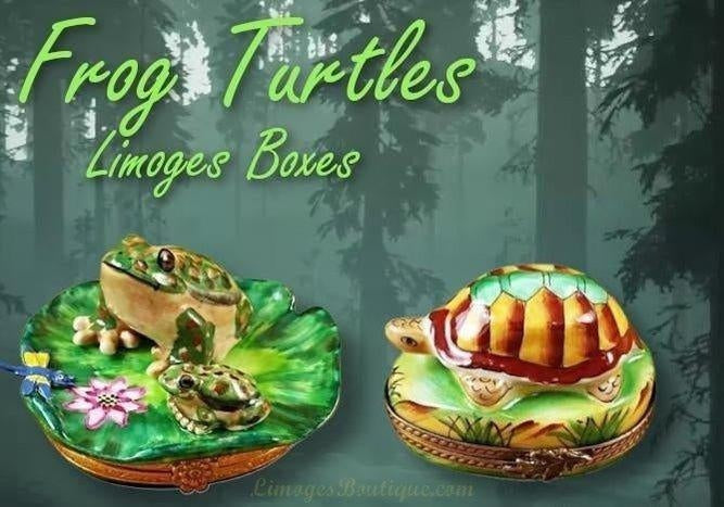 Frogs & Turtles-Limoges Boxes Porcelain Figurines Gifts