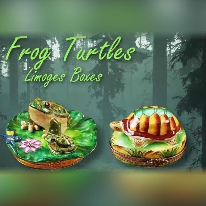 Hand-painted frog Limoges box and turtle Limoges box with intricate porcelain and metal details