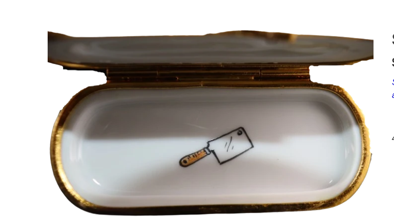 Three Blind Mice hand-painted Limoges porcelain box by Artoria, open view