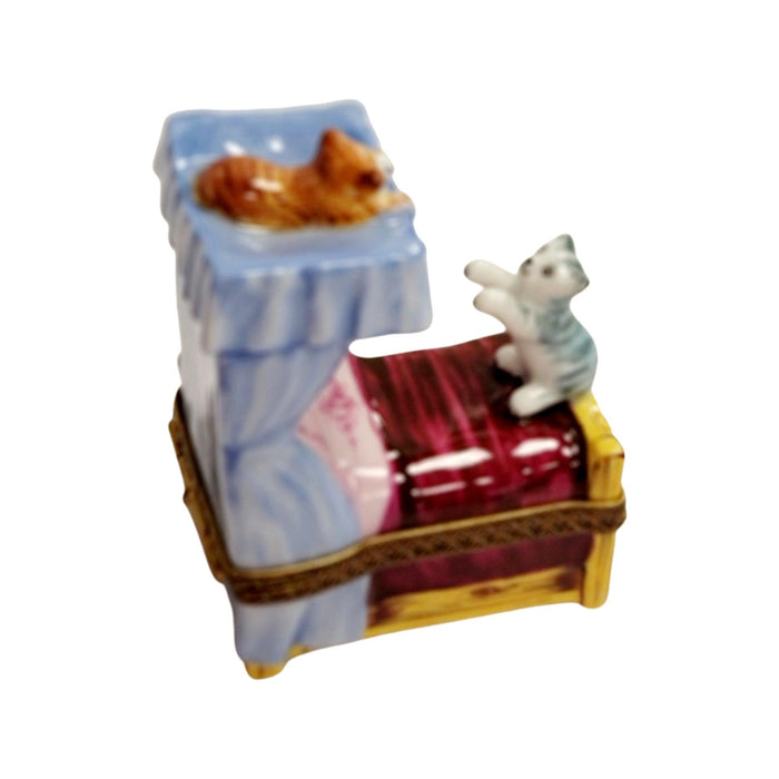 Two Cats Playing on Bed- Porcelain Limoges Trinket Box - Limoges Box Boutique
