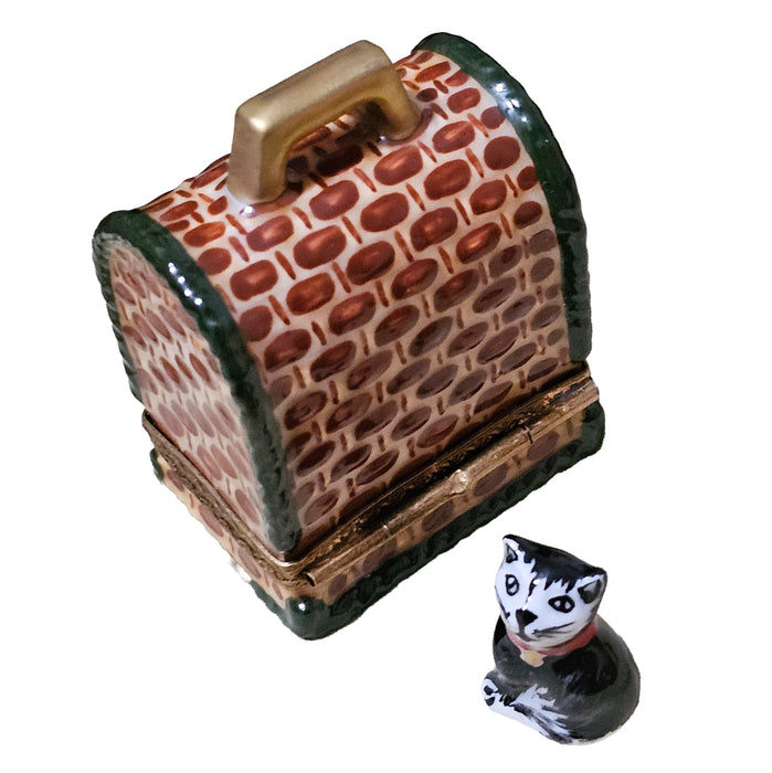 Black White Cat Limoges Box for Cat Lovers Porcelain Limoges Cat French Trinket Box