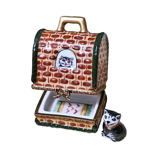 Collectible Black White Cat in Carrier Limoges box with artisan brushwork