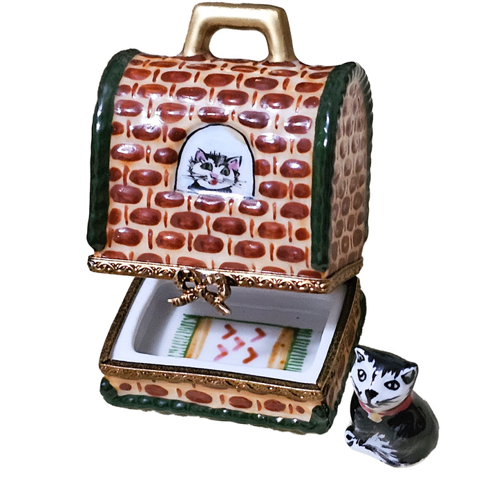 Black White Cat Limoges Box for Cat Lovers Porcelain Limoges Cat French Trinket Box