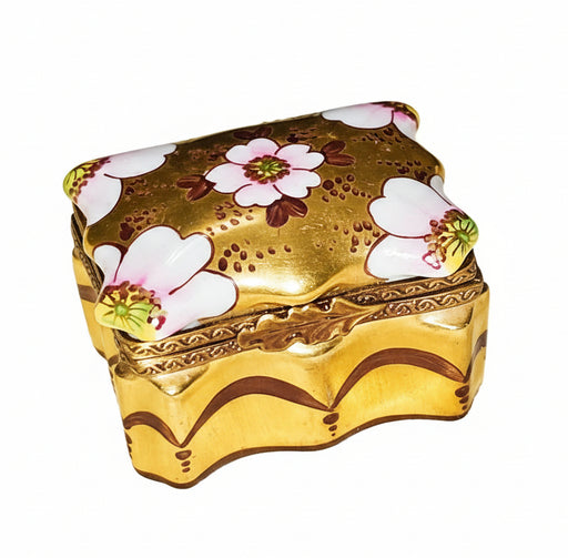 Gold Floral Treasure Box for Collectors Porcelain Limoges Shaped French Trinket Box