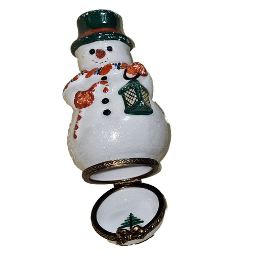 Snowman Lantern for Holiday Cheer Porcelain Limoges Snowman French Trinket Box