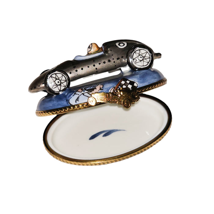 Silver Race Car Treasure for Auto Enthusiasts Porcelain Limoges vehicle car French Trinket Box