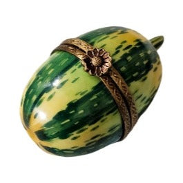 Every brushstroke by hand on the Green Gourd Limoges box from France