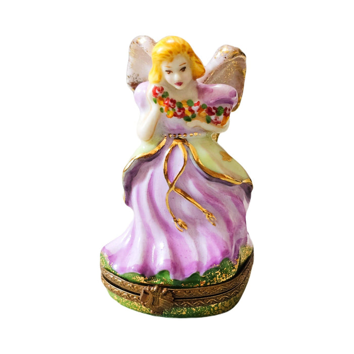 Treasured French collectible: Pink Angel with Flowers Limoges box, painted by hand