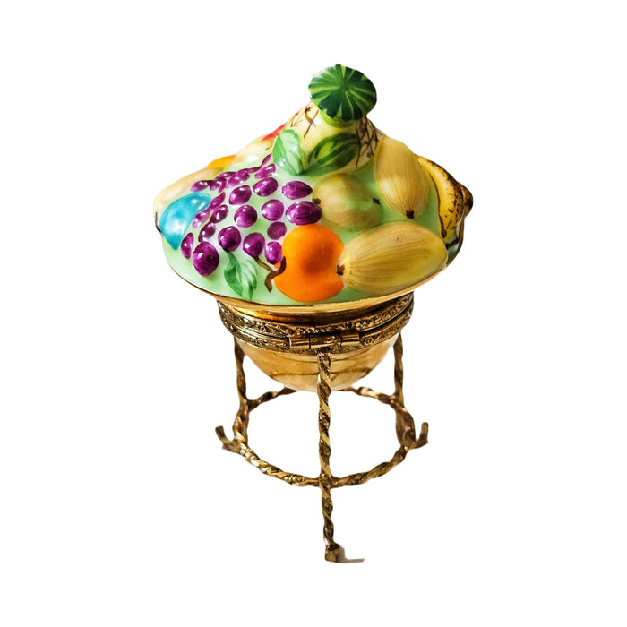 Hand-painted Bowl of Fruit Pineapple on Gold Stand Limoges box, French artistry for lovers of fine art