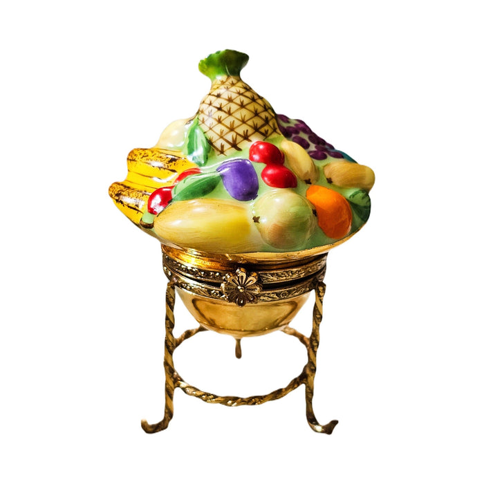 Bowl of Fruit Pineapple on Gold Stand Limoges box painted by hand in Limoges, France, a gift to treasure