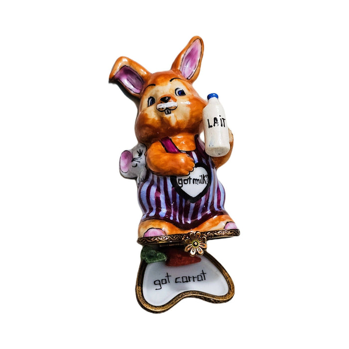 Artisan-painted Rabbit with Carrot Got Milk Limoges box from France, a cherished collectible