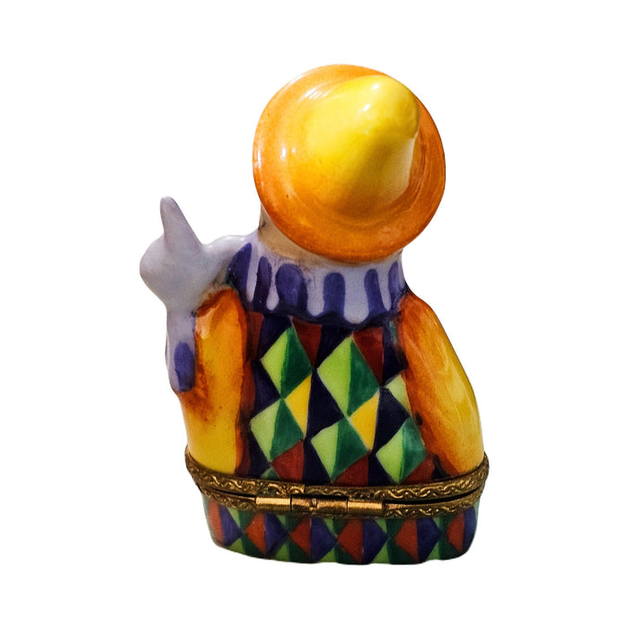 Artisan-painted Bright French Clown Limoges box from France, a cherished collectible