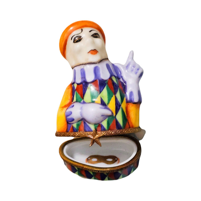 Treasured French collectible: Bright French Clown Limoges box, painted by hand