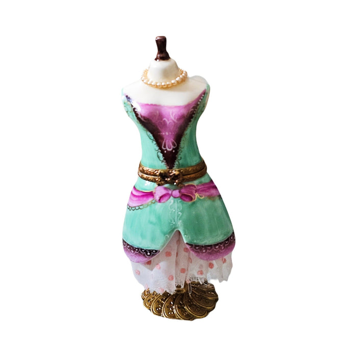 Artisan-painted Pastel Dress on Form Stand USA Limoges box from France, a cherished collectible