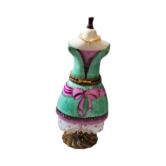 Treasured French collectible: Pastel Dress on Form Stand USA Limoges box, painted by hand