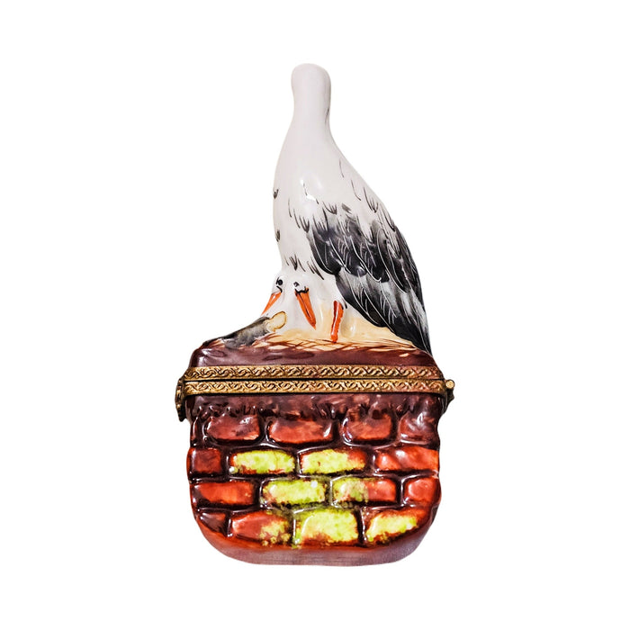 The painter's artistry shows on this Stork Wall for Nursery Limoges box